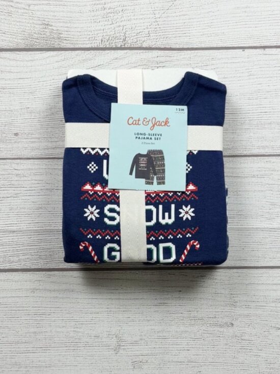 Cat & Jack Other - Cat & Jack Long Sleeve Pajama Set Navy Snow Dino Graphic 2 Piece NWT 9-12 Months